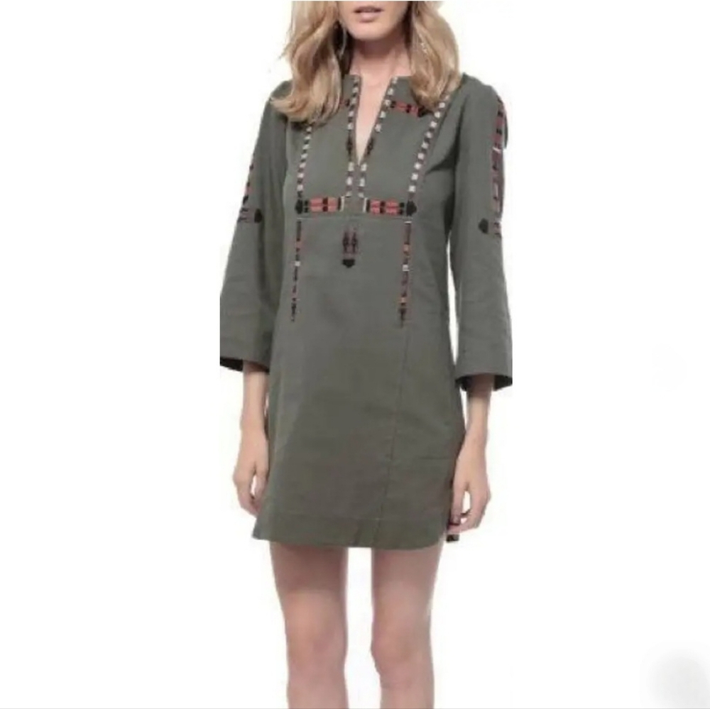 Twelfth Street by Cynthia Vincent Totem Mini Green Boho‎ Tunic Dress Size 2